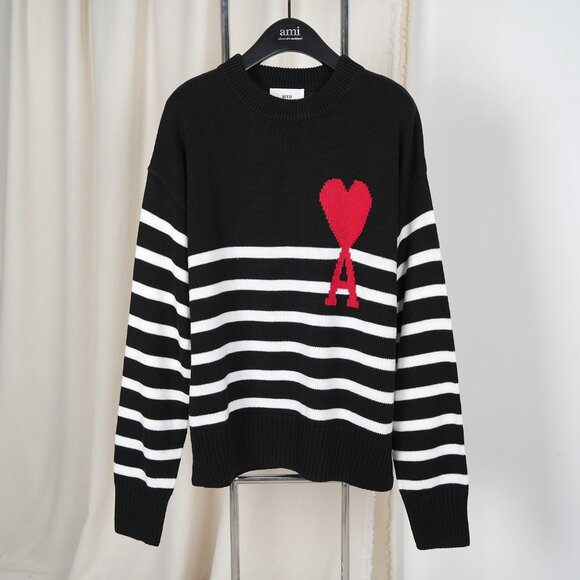 AMI black striped crew neck sweater